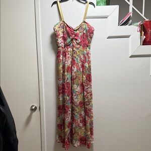 American Rag Floral Maxi Dress with Yellow and Red Accents